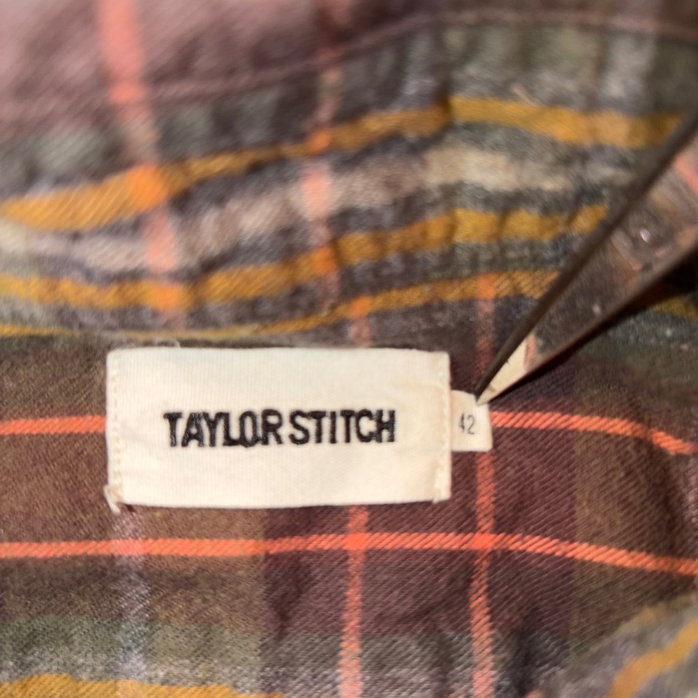 Taylor Stitch Mens Plaid Flannel Button Down Shirt Brown Orange Yellow Size 42 - Picture 3 of 7
